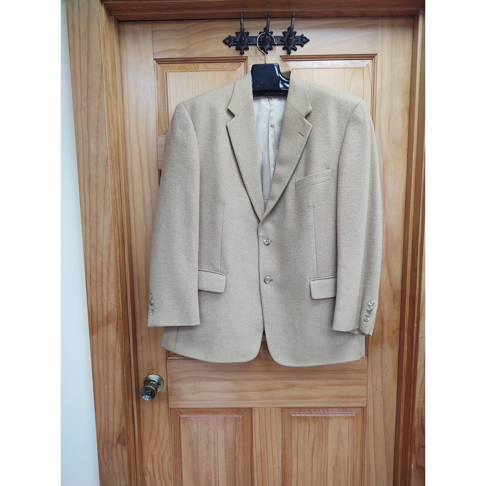 Liz Claiborne Tan Brown Camel Hair 2 Button Sport Coat Blazer Mens Size 44R